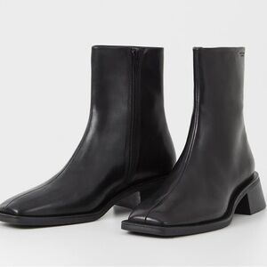 Vagabond Bianca Black Leather Square Toe Boots 38